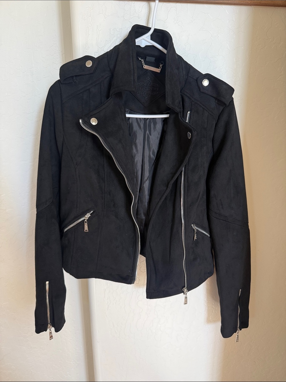 Jou Jou Black Suede Moto Jacket with Silver Hardware